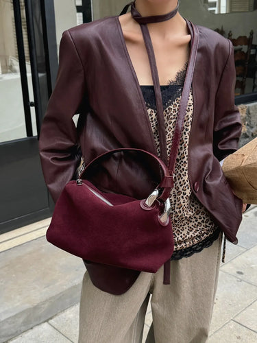Chic Deep Wine Red Coffee Color Leather Bag
